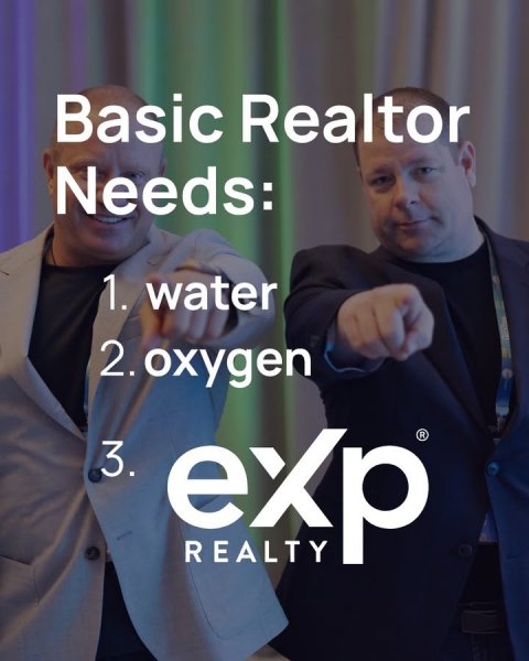 Blazer, Coat, Suit. Text: Basic Realtor Needs: 1. water 2. oxygen 3. exp REALTY