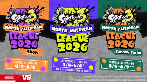 Advertisement, Poster, Sticker. Text: NORTH AMERICAN NORTH AMERICAN NORTH AMERICAN 2026 2026 2026 Sunday Serim Show SATURDAYS AT 12PM PT SUNDAYS AT 12PM PT FRIDAYS AT 10RM PT 4/4-6/6* 4/5-6/7** 4/3-6/5 VS