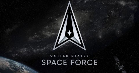 Logo, Outer Space, Night. Text: UNITED STATES SPACE FORCE