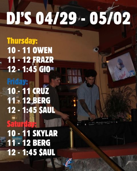 Adult, Man, Person. Text: Thursday: 10-11 OWEN Friday: 11 12 BERG Saturdays 11-12 BERG