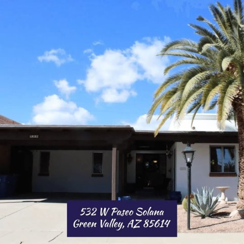 Housing, Villa, Hacienda. Text: 532 W Paseo Solana Green Valley, AZ 85614