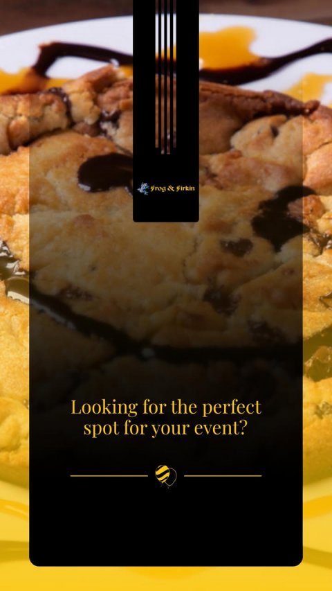 Advertisement, Poster, Sweets. Text: Looking for the perfect spot for your event?