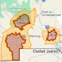 Plot, Map, Atlas. Text: Gila National Forest Truth or Consequences 25 Deming Ciudad Juárezo