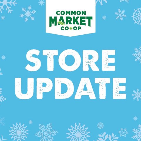 Advertisement, Poster, Outdoors. Text: COMMON MARKET CO+OP STORE UPDATE