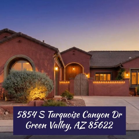 Housing, Villa, Garage. Text: 5854 S Turquoise Canyon Dr Green Valley, AZ 85622