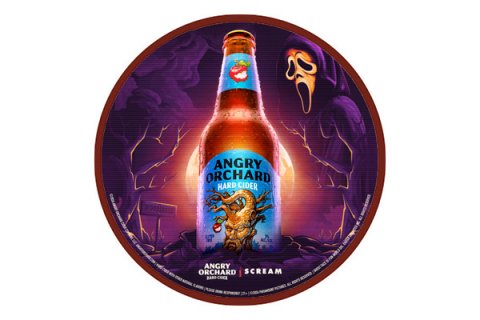Beer, Lager, Bottle. Text: ANGRY ORCHARD HARD CIDER ORCHARD ANGRY SCREAM -
