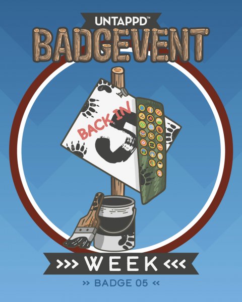 Advertisement, Poster, Factory. Text: UNTAPPD™ BADGEVENT 2 WEEK &lt;&lt;&lt;