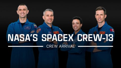 People, Person, Man. Text: NASA'S SPACEX CREW-13 - CREW ARRIVAL