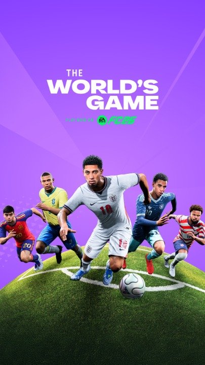 People, Soccer Ball, Shoe. Text: THE WORLD'S GAME FC26 10 10 20 20