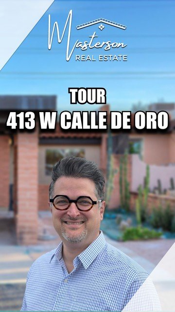 Glasses, Photography, Portrait. Text: REAL ESTATE TOUR 413 W CALLE DE ORO