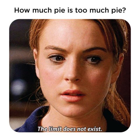 Face, Head, Person. Text: How much pie is too much pie? The limit does not exist.