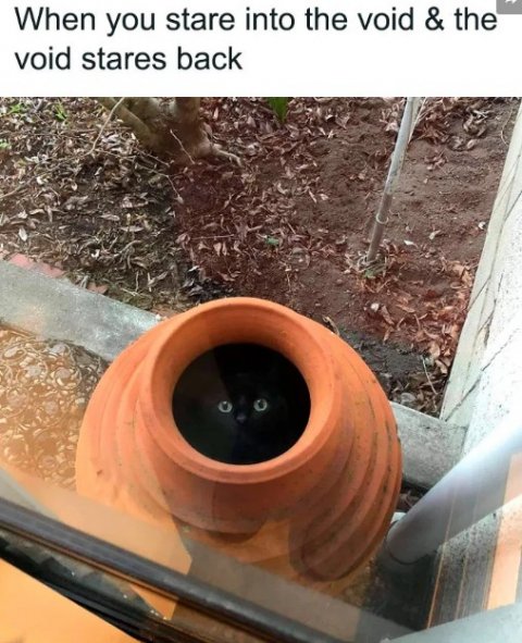 Cookware, Pot, Tape. Text: When you stare into the void &amp; the void stares back