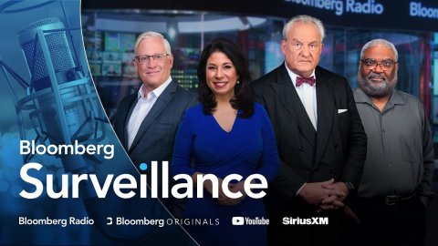 People, Advertisement, Poster. Text: Bloom Bloomberg Surveillance Bloomberg Radio D Bloomberg ORIGINALS YouTube SiriusXM
