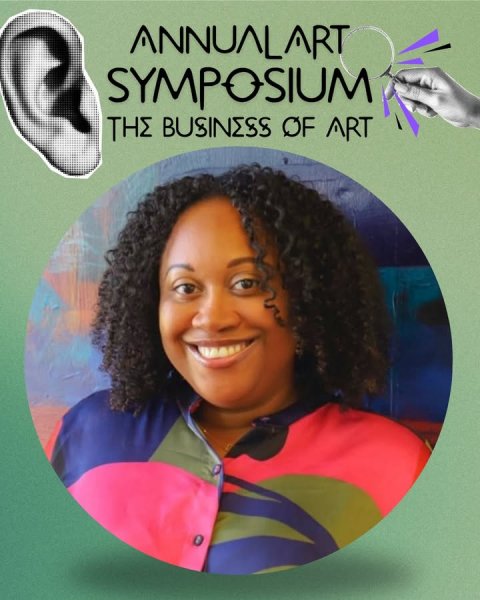 Photography, Portrait, Earring. Text: ANNUALART SYMPOSIUM THE BUSINESS OF ART