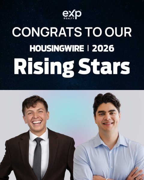 Formal Wear, Tie, Suit. Text: exp REALTY CONGRATS TO OUR HOUSINGWIRE I 2026 Rising Stars