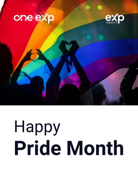 Adult, Man, Person. Text: one exp exp REALTY Happy Pride Month