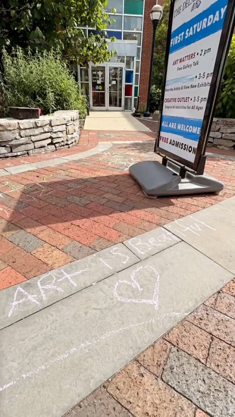 Path, Sidewalk, Walkway. Text: FIRST SATURDAY ART MATTERS 2 pm 3-5 pm CREATIVE OUTLET 3-5 pm ALL ARE WELCOME FREE ADMISSION