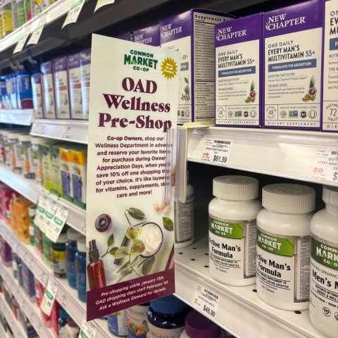 Shop, Herbal, Indoors. Text: NEW CHAPTER NEW NEW M CHAPTER TER ONE DAILY COMMON EVERY MAN'S ONE DAILY MARKET NUTR MULTIVITAMIN 55+ EVERY MAN'S MULTIVITAMIN 55+ THE OAD Wellness 48 72 Pre-Shop DIE Co-op Owners, shop our Wellness Department in advance for