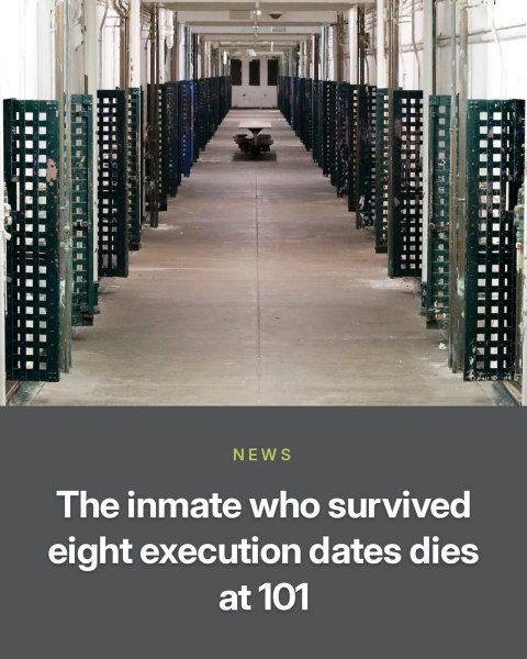 Warehouse, Aisle, Indoors. Text: NEWS The inmate who survived eight execution dates dies at 101