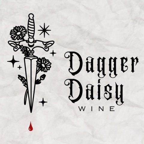 Text, Calligraphy, Flower. Text: Dagger Daisy WINE
