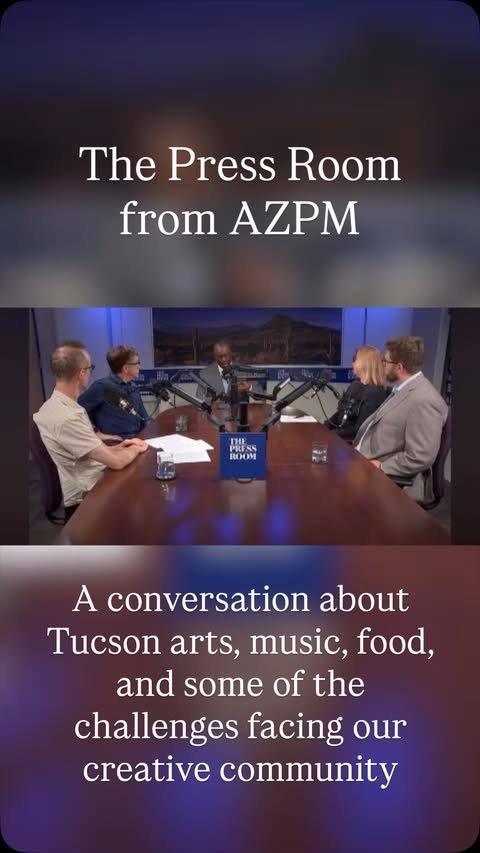 People, Cup, Crowd. Text: The Press Room from AZPM THE PRESS ROOM A conversation about Tucson arts, music, food, and some of the challenges facing our creative community