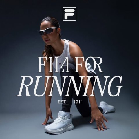 Shoe, Sneaker, Person. Text: IL FILA FOR RUNNING EST. 1911