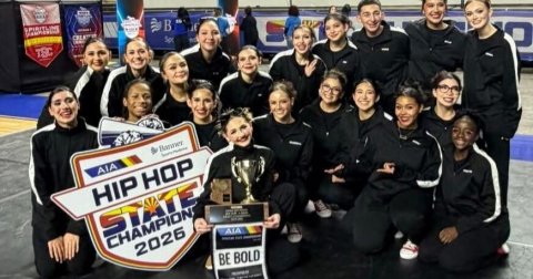 People, Person, Shoe. Text: AIA HIP HOP STATE AIA CHAMPION 2026 BE BOLD