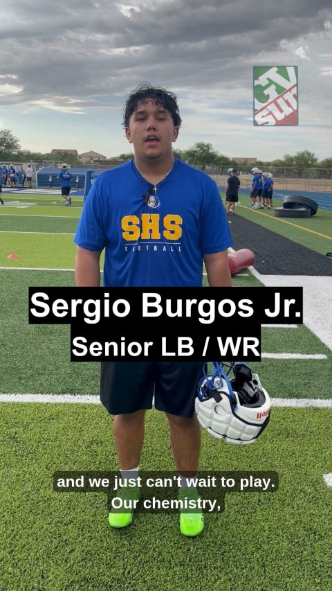 T-Shirt, Soccer Ball, People. Text: sur SHS Sergio Burgos Jr. and we just can't wait to play. Our chemistry,