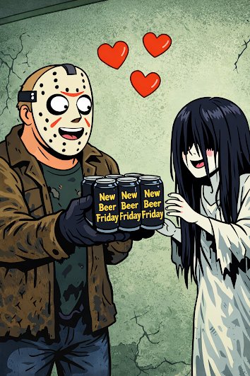 Book, Publication, Comics. Text: New New New Beer Beer Beer Friday Friday Friday