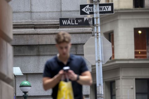 Face, Head, Handbag. Text: WAY ONE WALL ST