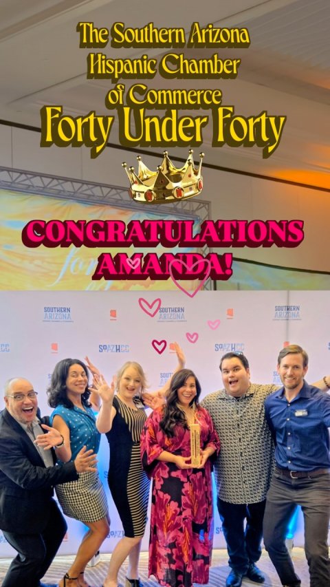 People, Person, Woman. Text: The Southern Arizona Hispanic Chamber of Commerce Forty Under Forty CONGRATULATIONS SOUTHERN SOUTHERN SOUTHERN ARIZONA ARIZONA SOUT