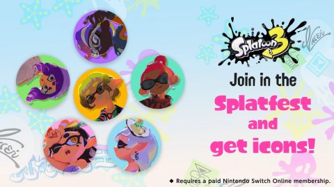 People, Logo, Disk. Text: Join in the Splatfest and Requires a paid Nintendo Switch Online membership.