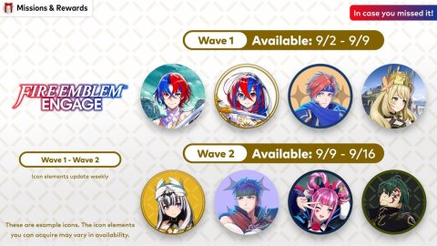 Book, Comics, Logo. Text: Missions &amp; Rewards In case you missed it! Wave 1 EMBLEM Wave 2 Wave 1-Wave 2 you con ocquire may vary in availability.