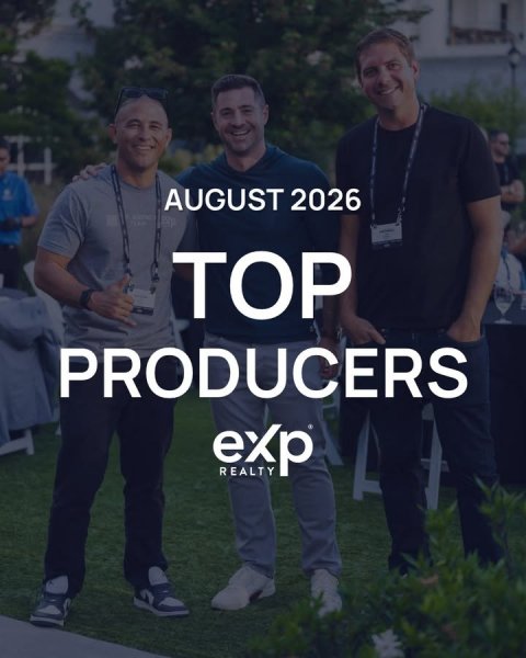 T-Shirt, People, Poster. Text: AUGUST 2026 TOP PRODUCERS exp REALTY