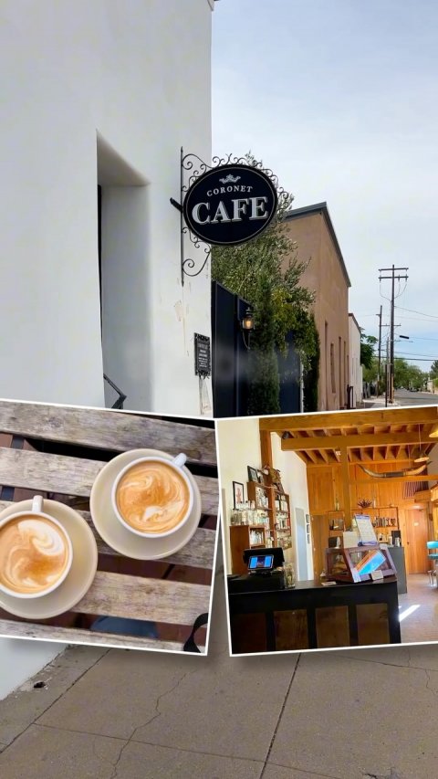 Cafe, Restaurant, Cup. Text: CORONET CAFE