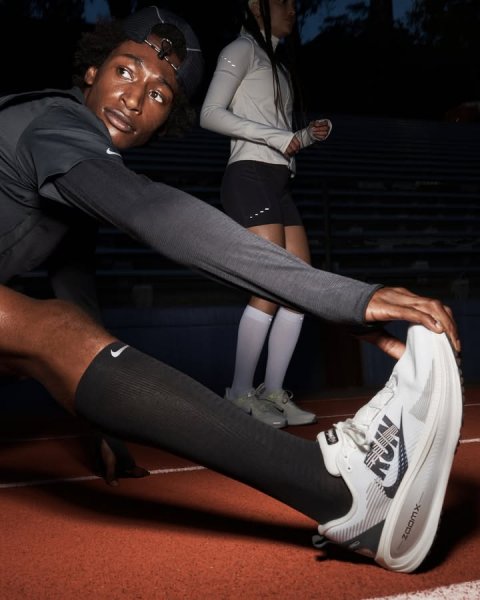 Shoe, Sneaker, Person. Text: RUN