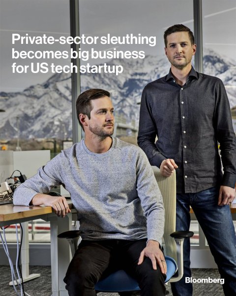 Shirt, Man, Person. Text: Private-sector sleuthing becomes big business for US tech startup Bloomberg
