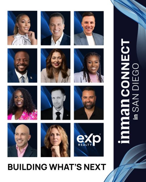 Adult, Person, Woman. Text: BUILDING WHAT'S NEXT exp REALTY in SAN DIEGO inman CONNECT