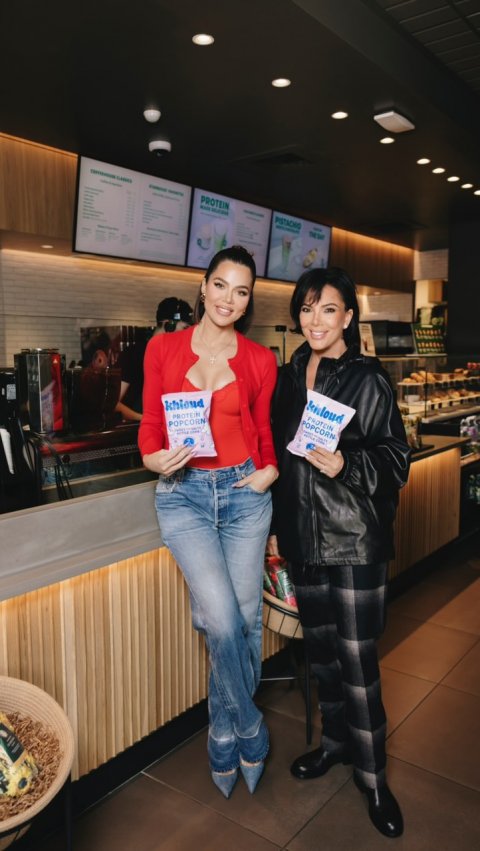 Pants, Jacket, Jeans. Text: PROTEIN - POPCORN khloud PROTEIN POPCORN