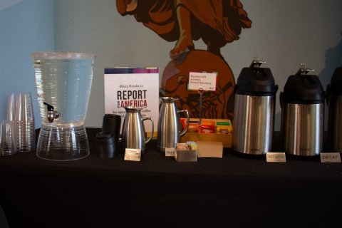 Cup, Shaker, Jug. Text: REPORT DECAF