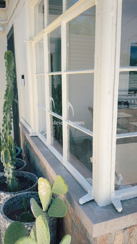 Window, Windowsill, Plant. Text: desert homes