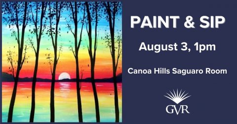 Nature, Sky, Art. Text: August 3, 1pm Canoa Hills Saguaro Room GVR
