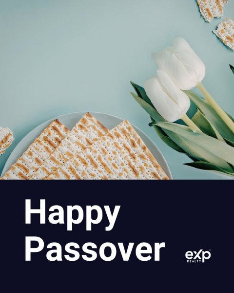 Food, Bread, Plate. Text: Happy Passover exp REALTY