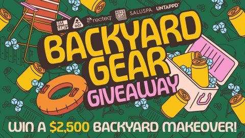 Advertisement, Poster, Gas Pump. Text: ROVA recteq GAMES BACKYARD GEAR GIVEAWAY win A $2,500 BACKYARD MAKEOVER!