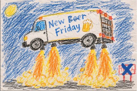Hot Tub, Lawn Mower, Vehicle. Text: New Beer Friday