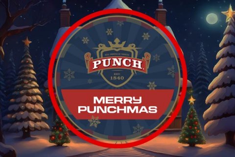 Tree, Christmas Decorations, Christmas Tree. Text: 1840 MERRY PUNCHMAS