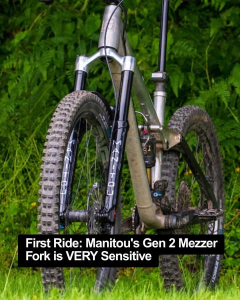 Bicycle, Mountain Bike, Wheel. Text: First Ride: Manitou's Gen 2 Mezzer Fork is VERY Sensitive