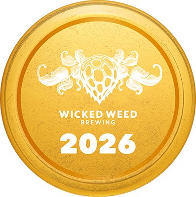 Gold, Disk, Text. Text: WICKED WEED BREWING 2026