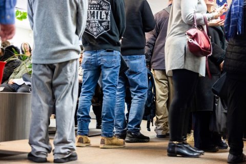 Pants, Walking, Jeans. Text: AMILY