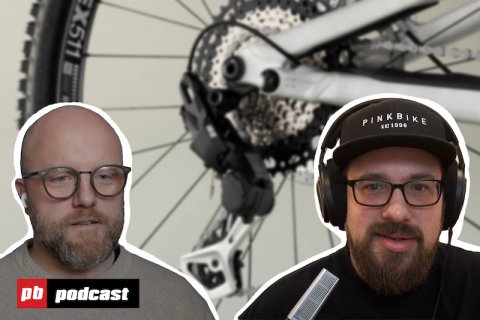 Spoke, Glasses, Person. Text: PINKBIKE pb podcast